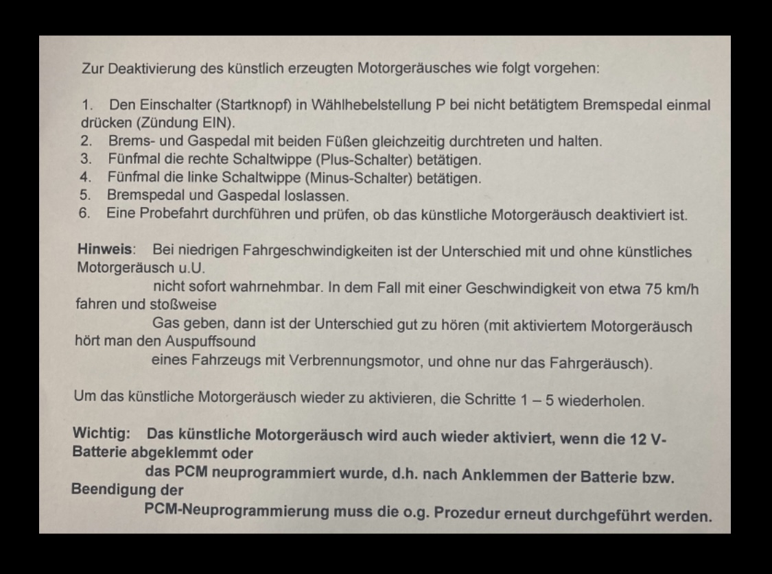 Fahrgeräusch aktivieren beziehungsweise deaktivieren
