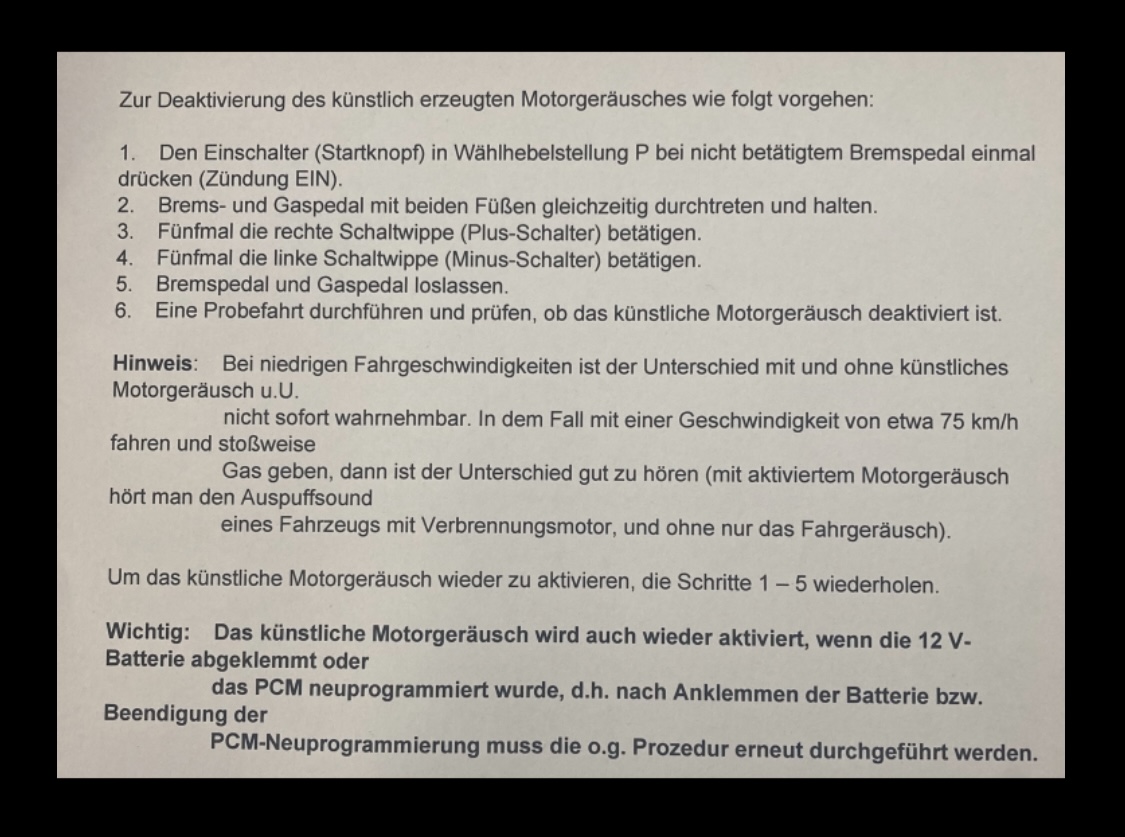 Fahrgeräusch aktivieren beziehungsweise deaktivieren